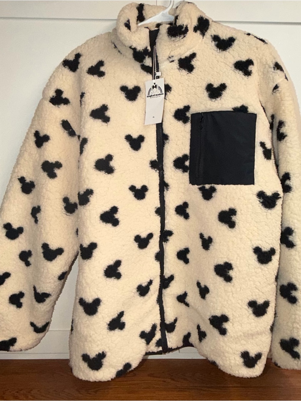Magical Mamas Cream Sherpa Jacket with Mickey Mouse heads Disney Zip up XL NWT